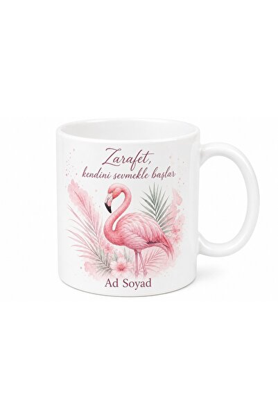 Tupya Gift Flamingo Desenli Pembe Şık Kadınlara Özel Kupa Bardak Hediye