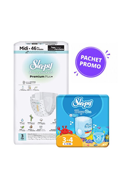 Sleepy Pachet promo Scutece Premium Mărimea 3 (46 bucăți, 4-9 kg) + Scutece d...