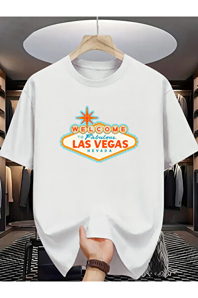 LİNA06 تي شيرت بأكمام قصيرة مطبوع عليه عبارة "Welcome to Vibrant Las Vegas"، ...