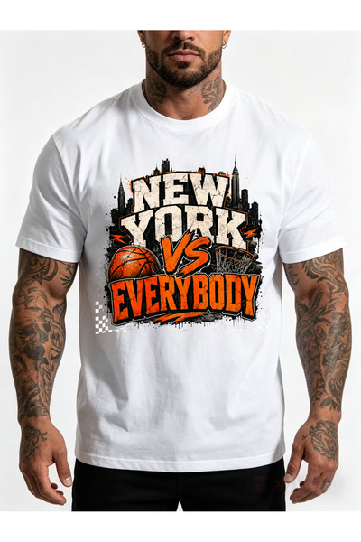 BASEPULSE تي شيرت رجالي بتصميم كرة السلة من New York Vs Everybody - تي شيرت ك...