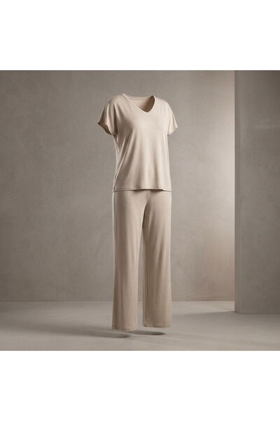 Generic Soft Viscose Plus Size Pajama Set with Wide-Leg Pants and Short-Sleev...