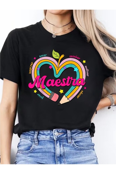 BASEPULSE Women's T-Shirt - Maestra Heart & Icons Print, Soft Stretchy Breath...