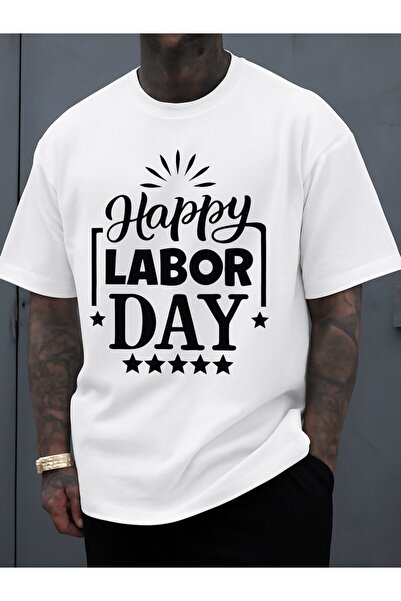 12 Teknoloji Men'S White T-Shirt Labor Day, Featuring a Casual Graphic Design...