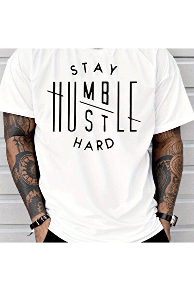 12 Teknoloji تي شيرت رجالي كلاسيكي بأكمام قصيرة بطباعة نصية 'Stay Humble Work...