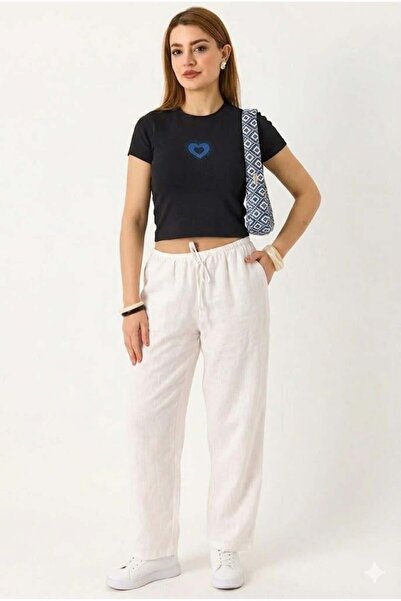 Raneel Kazançlı Alışveriş Women's Heart Embroidery and Stone Detailed Crop Bl...
