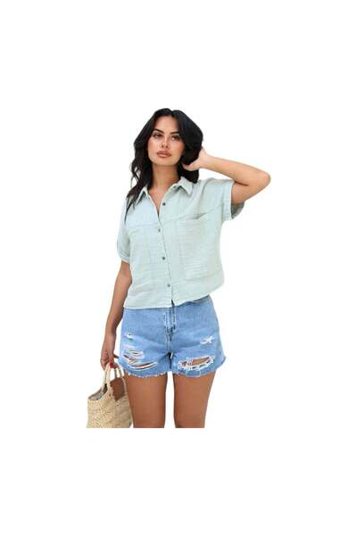 RAYON Women's Linen-Blend Shirt – Effortless Summer Style, Light Blue