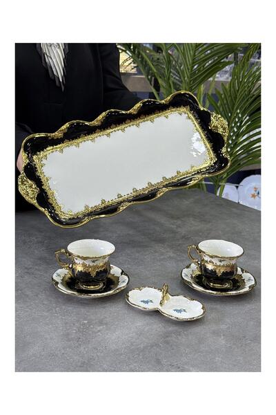 Doğudeko Isabel Porcelain Tray 2-Piece 6-Piece Cup Presentation Set