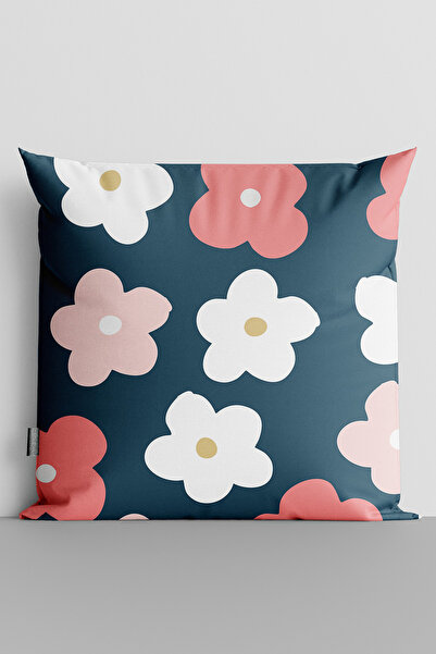 TicaretJet Colorful Flowers Double Sided Digital Printed Throw Pillow Cover