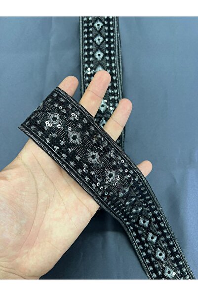 KAYA ARNİCA TEKSTİL Ethnic Motif Sequin Embroidered Decorative Strip (Black-G...