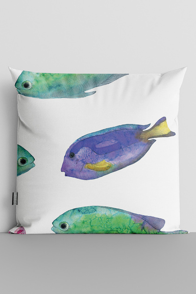 TicaretJet Colorful Fishes Double Sided Digital Printed Throw Pillow Cover