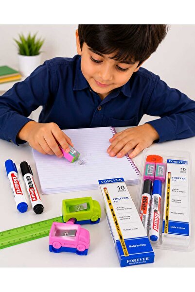 Complete Stationery Stationery Combo Set — Whiteboard Markers + Pencils + Era...