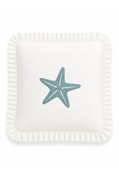 BELENAY Husă de pernă decorativă cu volane, brodată cu stea de mare marină, 4...