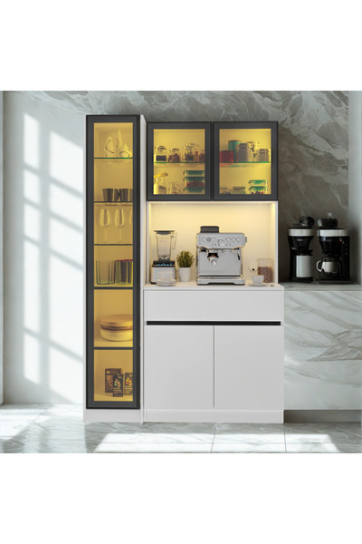 SARIOĞLU MOBİLYA Moon Midi Kahve Köşesi 130 cm LED Aydınlatmalı MDF Vitrinli ...