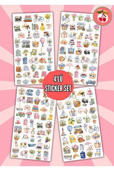 Kiraz Craft Vintage Suluboya Sticker Seti 4 Sayfa | 160+ Estetik Dekoratif St...