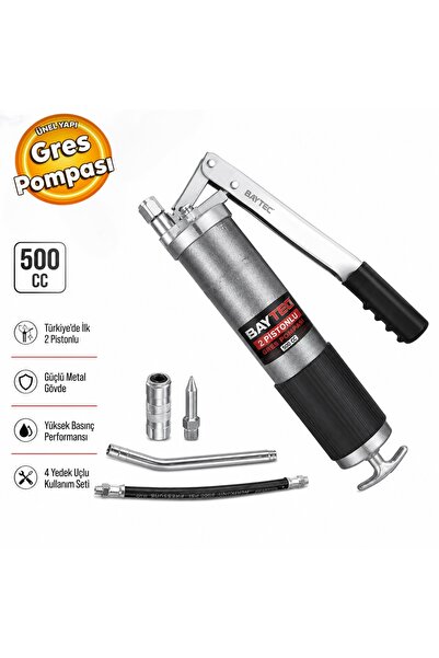 Baytec MK1312 2 Pistonlu Gres Pompa Tabancası Metal Gövdeli 500 cc Gres Taban...