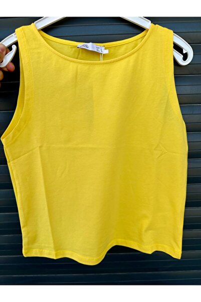 PAZEN MODA Mi̇sspoem Yellow Tank Top Thick Strap Bluz