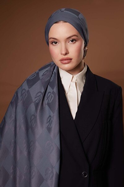 Levidor Denim Blue Square Lvd Printed Naia Jacquard Shawl