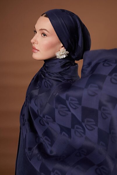 Levidor Light Navy Blue Square Lvd Printed Naia Jacquard Shawl