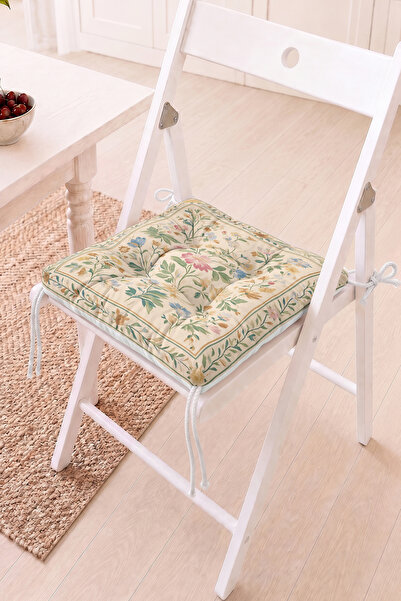 Home Çiçek Desenli Pofidik Sandalye Minderi - Vintage Dekoratif Mutfak Minderi
