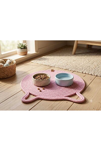 MoMMe Cat Dog Wicker Food Water Bowl Mat 25 cm Scratching Mat Pink