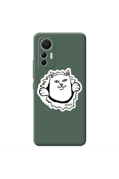 Other Xiaomi Mi 12 Lite White cat Dark Green Colored Silicone TPU Θήκη