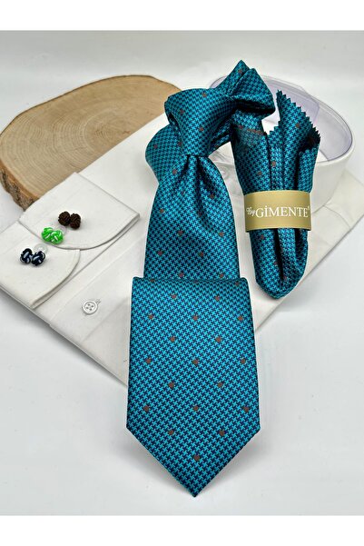 Gutiero Petrol Blue Polka Dot Classic Tie with Handkerchief