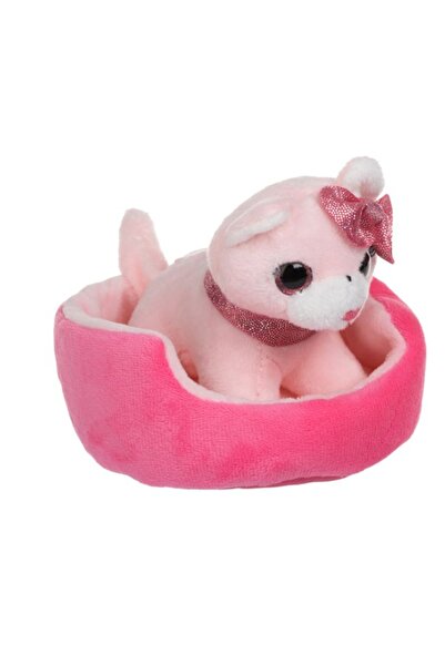OEM Mini pisică de pluș roz cu pat roz 6 x 14 x 10 cm