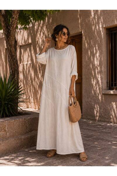 espoire butik kadın italyan keten elbise 42 44 46 bedenlere uyumludur