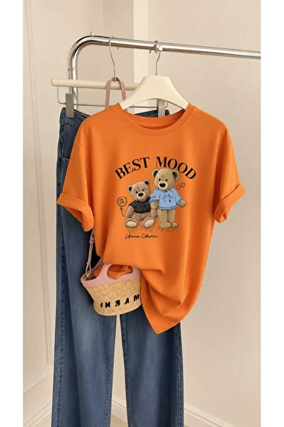 New Shine Best Mood Teddy Bear Printed Oversize Cotton T-Shirt