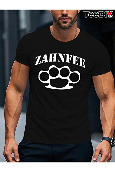 12 Teknoloji تي شيرت رجالي بتصميم "ZAHNFEE" بأكمام قصيرة، بني مع تصميم بصمة م...