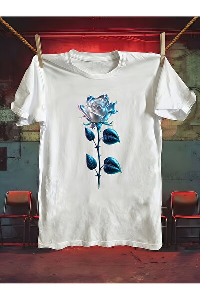 17 seramik Men'S Pure T-Shirt, Featuring a Dreamy Blue Rose Print, Machine Wa...
