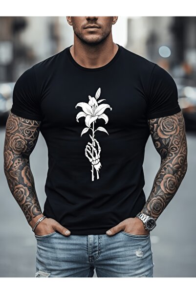 212Wear Men'S Pure T-Shirt with Hand-Held Lily Art Print, Summer Menswear, Ve...
