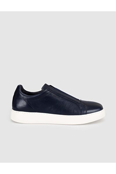 Cabani Navy Blue Genuine Leather Men's Casual Sneaker