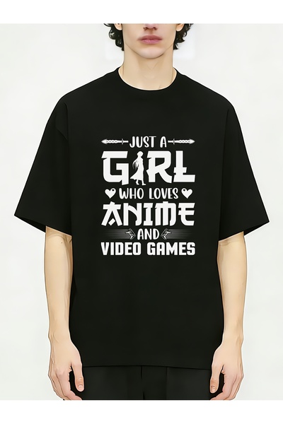 BASEPULSE قميص رجالي للألعاب مطبوع عليه نص "Just A Girl Who Loves Anime"، قمي...
