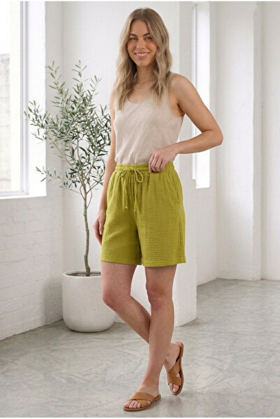 Banadamoda Women's Linen Pocketed Textured Shorts