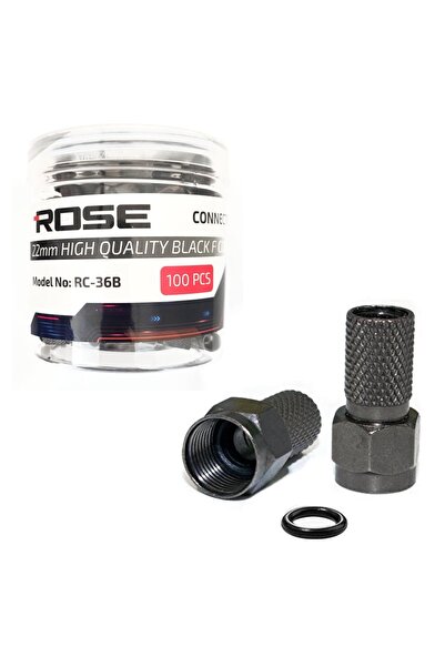 Poke RG6 F Konnektör Contalı Premium 22mm Siyah 100 Adet Rose RC-36B