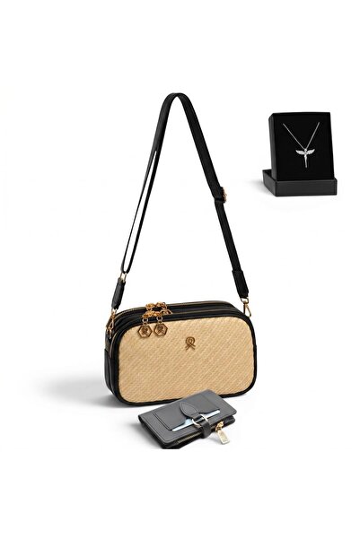 Givenza Wicker Women's Crossbody Bag with Wallet and Necklace Gift, Multi-Com...