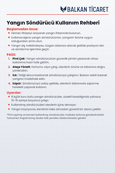 Balkan Ticaret 2 Kg Yangın Söndürme Tüpü Tozlu ABC TÜVTÜRK Onaylı TSE-HYB CE Belgeli 4 Yıl Garantili