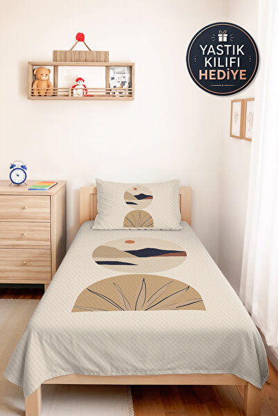 Evimde Bambaşka Set de lenjerie de pat Boho Bej Geometric pentru cameră de ti...