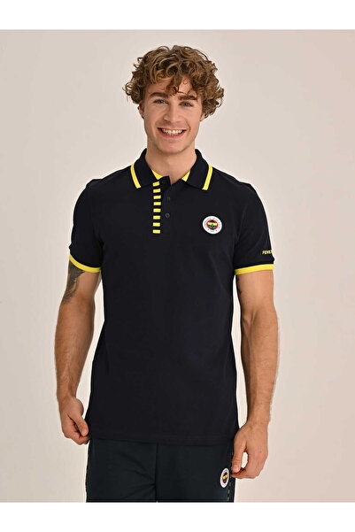 Fenerbahçe Lacivert Tribün Çubuklu Detaylı Erkek Polo Tshirt