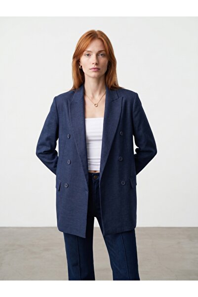 Dilvin 60811 Keten Karışımlı Blazer Ceket-Lacivert