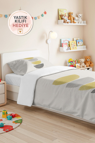Evimde Bambaşka Geometric Yellow Gray Young Room Single Pique Set-Modern Mini...