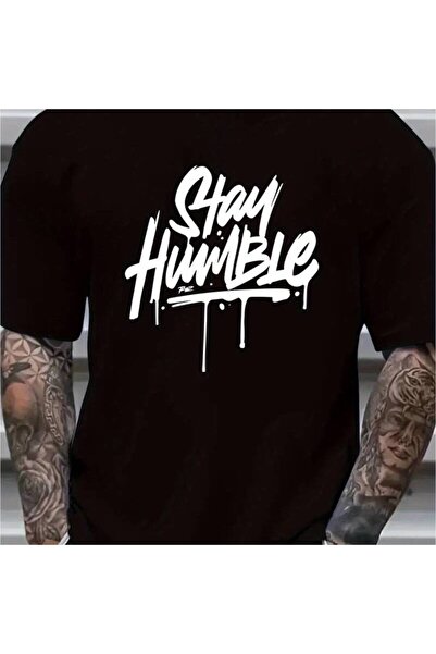 LİNA06 تي شيرت رجالي بطباعة "Stay Humble" قابل للتنفس، عصري وأنيق، قابل للغسل...