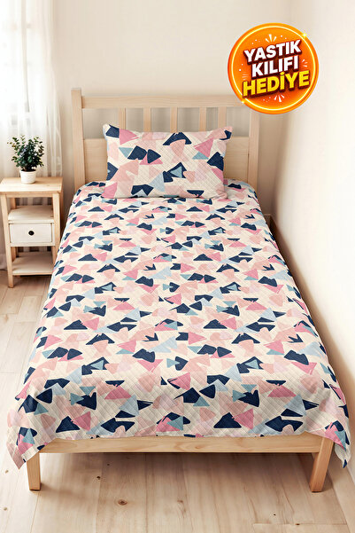 Evimde Bambaşka Geometric Pink Young Room Single Pique Set-Pastel Navy Blue 1...