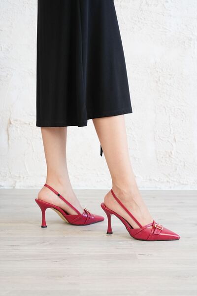MODAADAM Women's Wille Thin Heeled Shoes - Red-Patent Leather