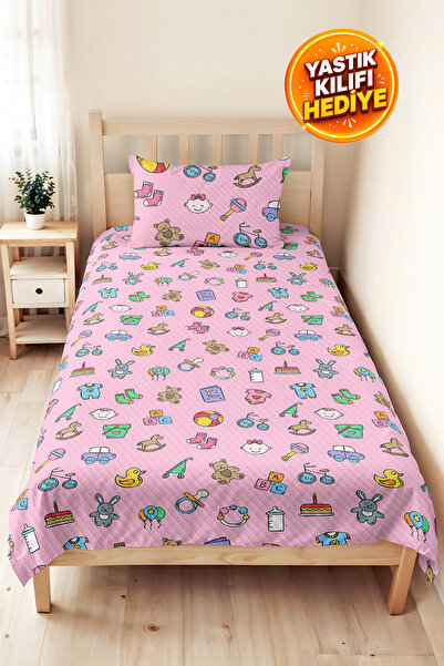 Evimde Bambaşka Pink Toy Themed Girl's Pique Set - Baby Room Bedspread with P...