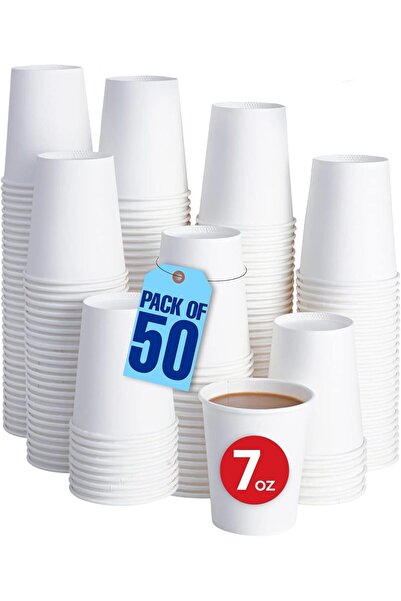 OKAI Hot and Cold Drink Paper Cups, 7 Ounce, 50 Pack, Disposable, Suitable