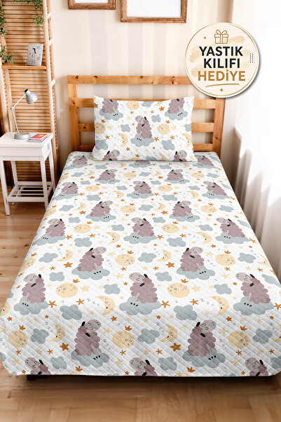 Evimde Bambaşka Bulut Ay Yıldız Children's Room Single Pique Set-Pastel Cream...