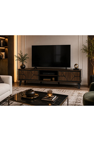 N.zone Modern Tv Cabinet with Luxurious Wood Design, Decorative Doors and Sto...