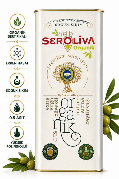 SEROLİVA Organik 0,5 Asit Erken Hasat Sızma Zeytinyağı 5-Lt